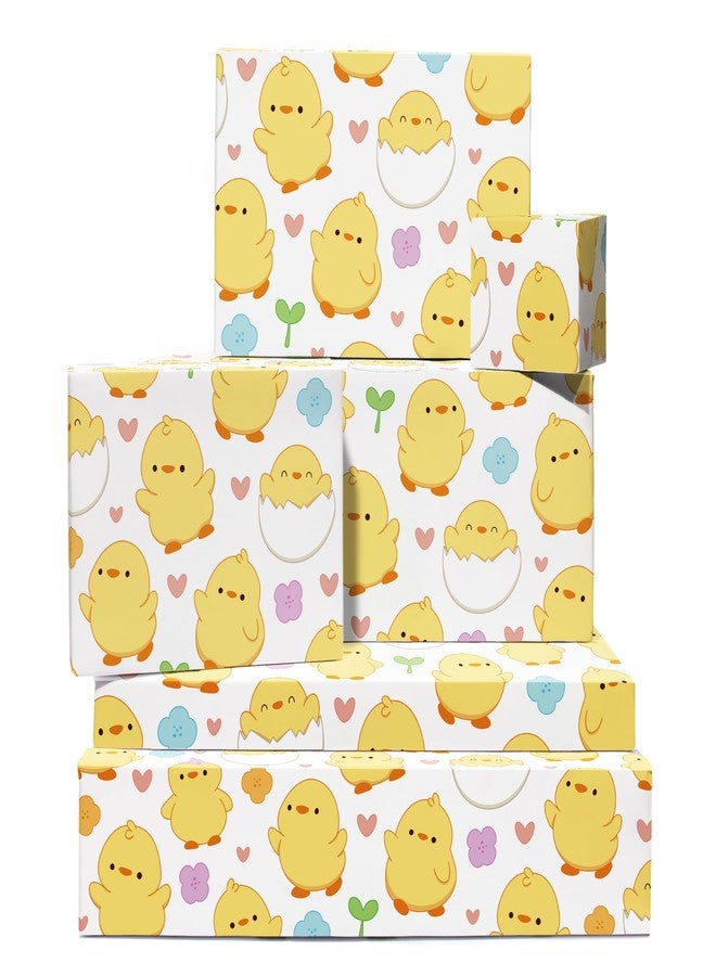CENTRAL 23 Farm Animal Wrapping Paper - Cute Chicks - 6 Sheets of White Gift Wrap - Floral - For Birthday Baby Shower Baptism - Recyclable - Image 1